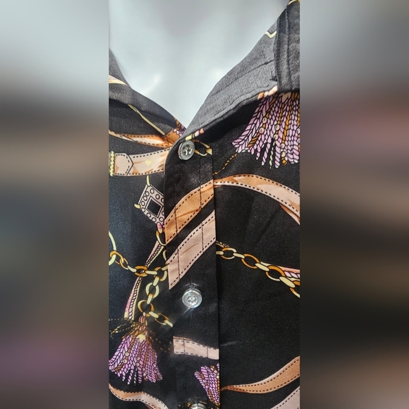 Zeroyaa Men's Luxury Printed Silk Like Satin Button Down Dress Shirt Large NWT - Picture 5 of 12